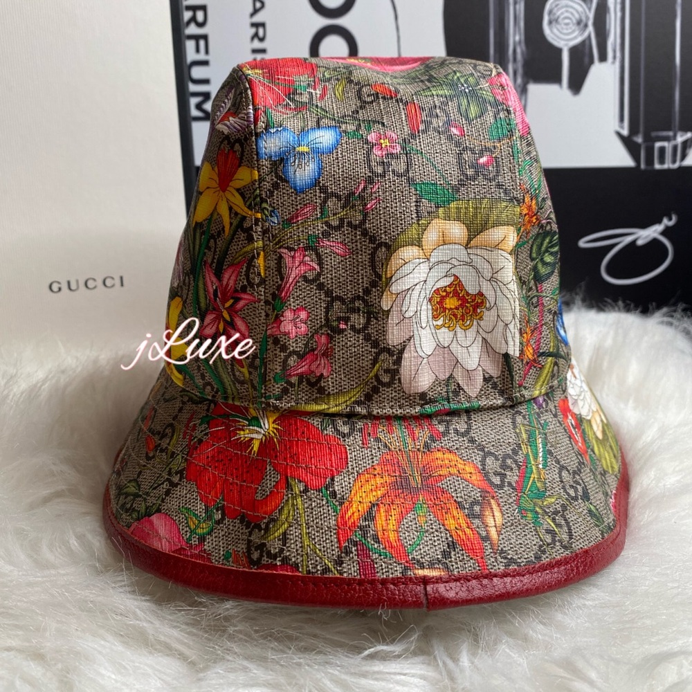 GUCCI Claudia Flora Print GG Supreme Bucket Hat - Picture 3 of 11